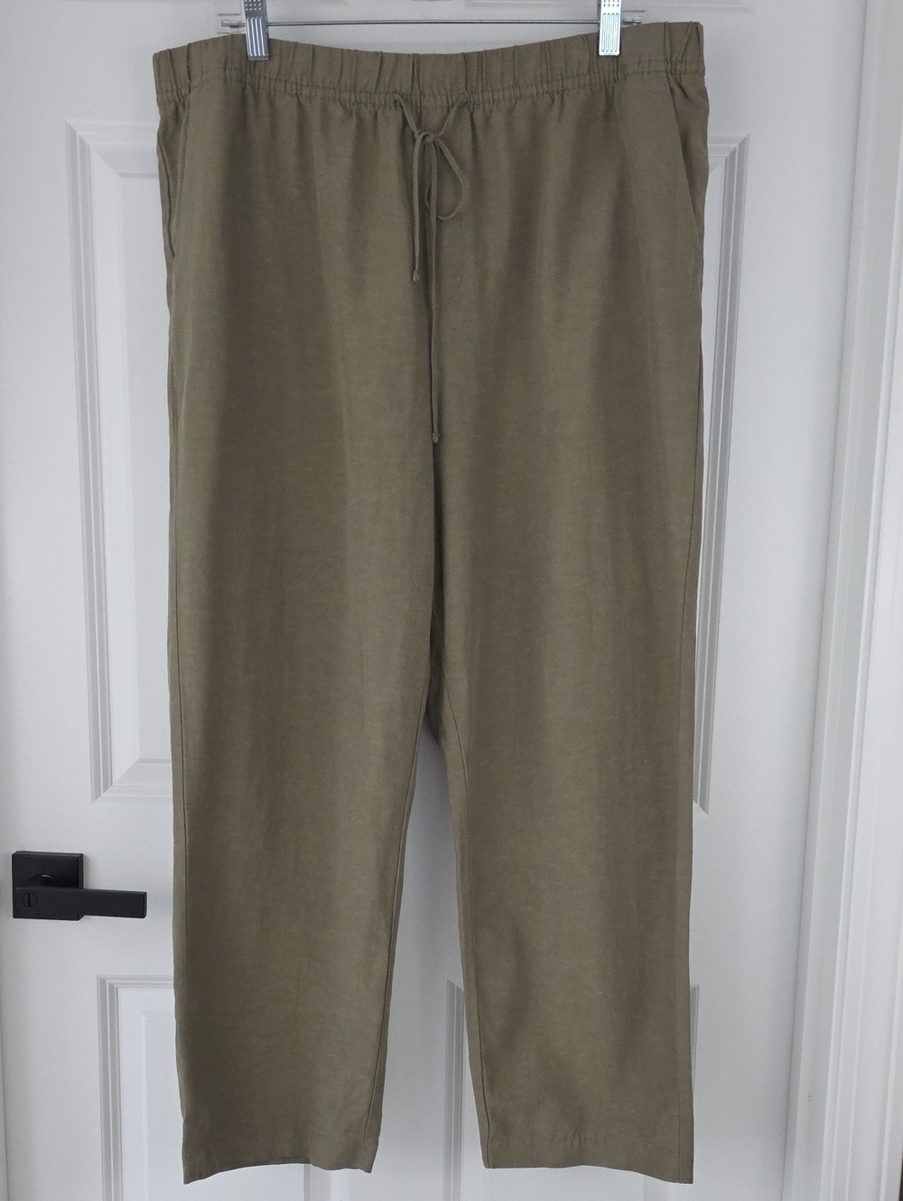 Women's H&M Linen Blend Olive Green Pull On Pants With Pockets Size XL